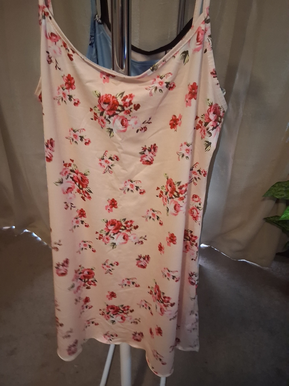 Floral Slip Dress in Cream with Pink Rose Print